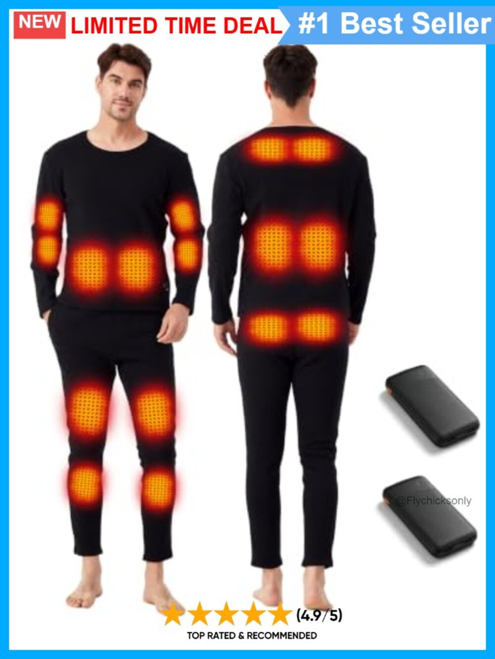 Men's Heated Thermal Underwear Set Base Layer 8 Heating Zones USB
